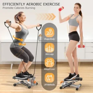 Steppers for Exercise at Home, Mini Stepper with Resistance Bands, Stair Stepper with 350LBS Loading Capacity, Hydraulic Twist Fitness Stepper with LCD Monitor