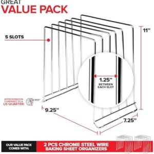 Stock Your Home Chrome (2 Pack) Extra Tall Steel Baking Pan Organizer Rack for Cabinet Storage or Kitchen Counter, Cookie Baking Sheet Organizer with Dividers, Muffin Tin and Cutting Board Holder
