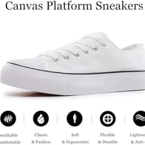 suenaxe Womens Platform Sneakers Fashion High Top Canvas Shoes Low Top Lace Up White Black Casual Walking Girls Tennis Shoes for Women and Men