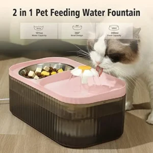 Suertree Cat Fountain Water Bowl Stainless Steel, 101oz/3L Automatic Pet Water Fountain, Dog Water Dispenser Cat Feeding Watering Supplies with 2 Filters for Cats, Dogs, Pets Pink