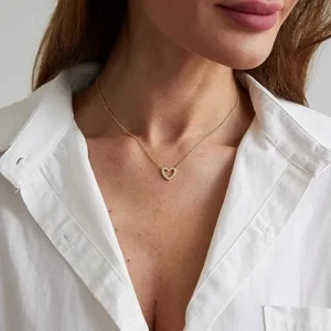 SUFOPE Dainty Heart Necklace for Women, 14k Gold Plated/Rose Gold/Silver Tiny Cute Heart Pendant Necklace Minimalist Choker CZ Necklace Jewelry Gifts for Women Girls