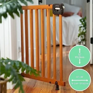 Summer Infant Deluxe Stairway Simple to Secure Safety Pet and Baby Gate,30′-48′ Wide,32′ Tall,Easy Install on Wall or Banister in Doorway or Stairway,Hardware Mount,Auto Close Walk-Thru Door-Oak Wood