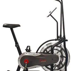 Sunny Health & Fitness Air Bike Fan Exercise Bike with Digital Monitor, Full Motion Arm Exercisers, and Adjustable Seat