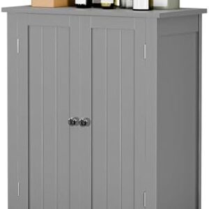 SUPER DEAL Modern Bathroom Floor Storage Cabinet with Adjustable Shelf and Double Door Rust Proof, Living Room Modern Home Furniture Storage Organizer Cabinet, Grey