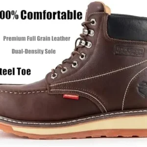 SUREWAY Men’s Heavy Duty Soft/Comp/Steel Toe Work Boots/Shoes for Men,Goodyear Welt Comfortable Durable Construction Boot,Superior Oil/Slip-Resistant,Thicker Leather,Wedge Moc Toe Work Boots for Men