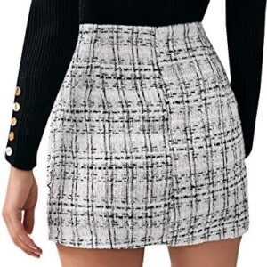 SweatyRocks Women’s Elegant High Waist A-line Plaid Tweed Mini Skirt