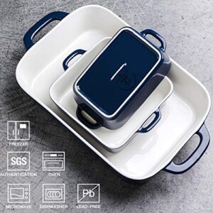 Sweejar Ceramic Bakeware Set, Rectangular Baking Dish for Cooking, Kitchen, Cake Dinner, Banquet and Daily Use, 12.8 x 8.9 Inches porcelain Baking Pans (Navy)