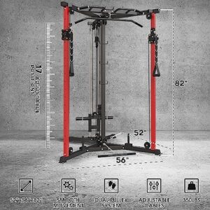 syedee Cable Crossover Machine, Functional Trainer with 17 Adjustable Positions, Cable Fly Machine,350lbs Home Gym Equipment with Pulley System, Pull-Up Bar, Cable Bar, and LAT Pull Down System