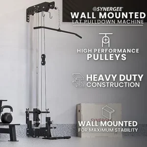 Synergee LAT Pull Down and LAT Row Cable Machine with Flip-Up Footplate, High and Low Pulley Station for 1” and 2” Plates. Home Gym Exercise Weight Machine.