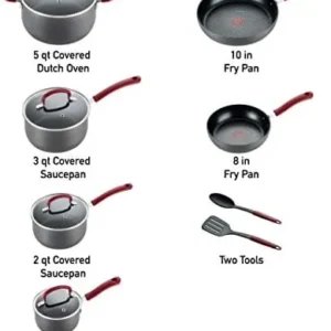 T-fal Ultimate Hard Anodized Nonstick Cookware Set 12 Piece Oven Broiler Safe 600F Pots and Pans, Dishwasher Safe Black