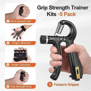 TADAKAZU Grip Strength Trainer Kit (5 Pack) Adjustable Resistance Hand Gripper,Finger Exerciser,Hand Extension Exerciser,Stress Relief Ball and Forearm Workout Ring for Muscle Building Injury Recover