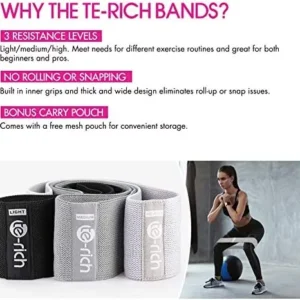 Te-Rich Resistance Bands, Fabric Booty Bands for Women, Cloth Workout Bands Resistance Loop Bands, Non-Slip Thick Squat Bands for Butt, Legs, Thigh, Hip and Glute Exercise