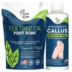 Tea Tree Foot Soak & Callus Remover Gel Kit – Extra Strength Callus Remover Gel & Foot Soak With Epsom Salts For Calluses, Dry Cracked Heels, Toenail – Pedicure for Tired Feet