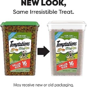 TEMPTATIONS MIXUPS Crunchy and Soft Cat Treats Catnip Fever Flavor, 16 oz. Tub