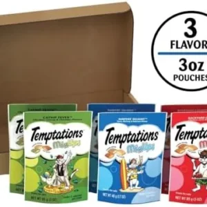 TEMPTATIONS MIXUPS Crunchy and Soft Cat Treats Variety Pack in Backyard Cookout, Surfer’s Delight and Catnip Fever Flavors, (6) 3 oz. Pouches