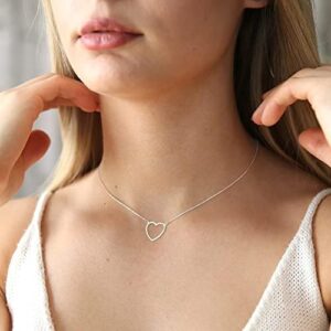 Tewiky Cute Heart Necklace Tiny 14k Gold Heart Pendant Choker Necklaces Small Gold Love Open Heart Chain Necklace for Women Dainty Gold Necklace Gifts for Her