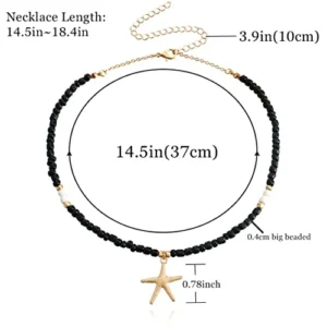 Tgirls Boho Seed Beaded Necklace Shell Starfish Choker Necklaces Cute Summer Pendant Necklace Colorful Beach Necklace Chain for Women and Girls (Starfish-black)