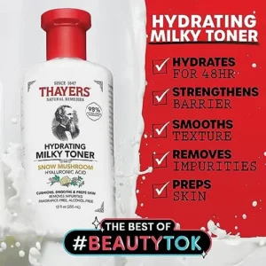 THAYERS Milky Face Toner Skin Care with Snow Mushroom and Hyaluronic Acid, Natural Gentle Facial Toner, for Dry and Sensitive Skin, 355mL