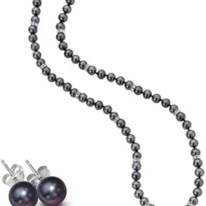 The Danbury Mint Midnight Spell, Black Pearl Necklace for Women, Pearl Jewelry Set w/Black Pearl Earrings, Cultured Pearl Jewelry Set for Women, Luxurious Jewelry for Her, | #1333-0360