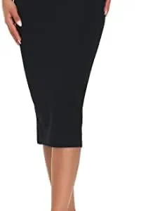 THE GYM PEOPLE Women’s High Waist Tummy Control Pencil Skirts Stretchy Bodycon Midi Skirt Below Knee with Back Slit