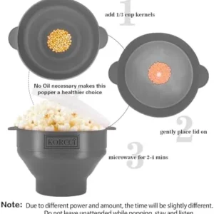 The Original Korcci Microwaveable Silicone Popcorn Popper, BPA Free Microwave Popcorn Popper, Collapsible Microwave Popcorn Maker Bowl, Use In Microwave, Dishwasher Safe