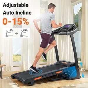 THERUN Incline Treadmill, Treadmill for Running and Walking, 300 lbs Weight Capacity Folding Treadmill with 0-15% Auto Incline, Wide Belt, 3.5HP, App, Heart Rate, Black