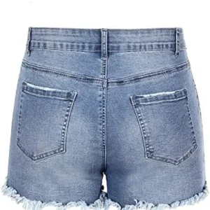 THUNDER STAR Women Mid Rise Ripped Stretchy Jeans Shorts Frayed Raw Hem Casual Denim Shorts