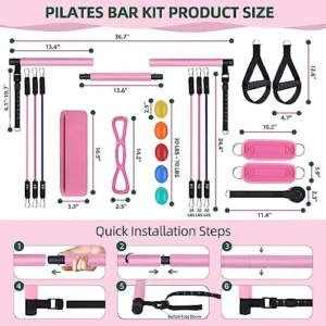 THYWD Pilates Bar Kit with Resistance Bands for Women Men Multifunctional Portable Pilates Stick Equipment Home Gym Workouts Yoga Exercise Fitness Pilates Stretch Fusion Bar for Full Body Shaping