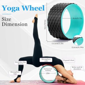 THYWD Yoga Wheel 12 in 1 Set with Back Roller for Pain Relief & Deep Tissue Massage Yoga Blocks 2 Pack with Yoga Ring,Yoga Strap,Resistance Bands,Elastic Band,Massage Ball,Perfect Yoga Accessory for Stretching Massage,Yoga Starter Kit for Beginner