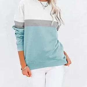 TICTICMIMI Women’s Casual Long Sleeve Color Block/Solid Tops Crewneck Sweatshirts Cute Loose Fit Pullover with Pockets