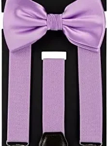 TIE G Solid Color Men’s Suspender + Woven Bow Tie Set for Wedding : Vivid Color, Adjustable Brace, Strong Clip, Elastic Band