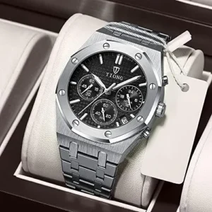 Tiong Mens Watches Chronograph Stainless Steel Waterproof Date Analog Quartz Watch Business Casual Fashion Wrist Watches for Men