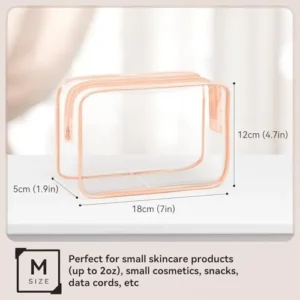 TISRATOK 16 PCS Clear Makeup Bag, Travel Essentials Toiletry Bag, Transparent PVC Cosmetic Organizer Toy-Lego Barbie Storage Pouch for Women Men – Orange-pink,Medium