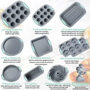 To encounter 27 in 1 Silicone Baking Set – 10 Silicone Baking Cake Pan, Silicone Cake Molds, Baking Sheet, Donut Pan, Silicone Muffin Pan with Measuring Cups and Spoons Set