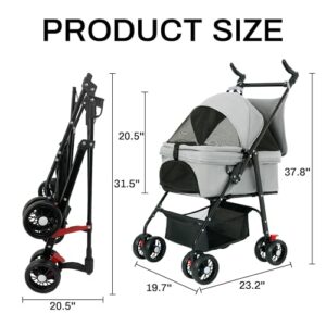 Tokenkuko Pet Stroller,3-in-1 Folding Dog Stroller,Multifunction Dog Cat Jogger Stroller,4 Wheel Foldable Pet Stroller with Detachable Carrier Storage Basket&Storage Bag for Medium Small Dogs Cats