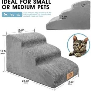 Topmart 3 Tiers Foam Dog Ramps/Steps,Non-Slip Dog Steps,Extra Wide Deep Dog Stairs,High Density Foam Pet Stairs/Ladder,Best for Older Dogs,Cats,Small Pets,with Pet Hair Remover Roller,Grey