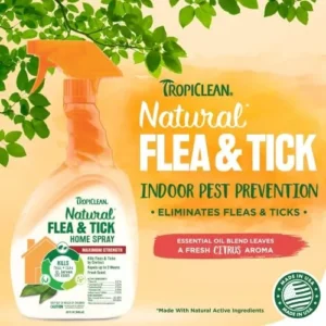 TropiClean Natural Flea and Tick Spray for Home | Maximum Strength Flea Spray for Carpet and Furniture | Family-Friendly & Safe | Made in the USA | 32oz