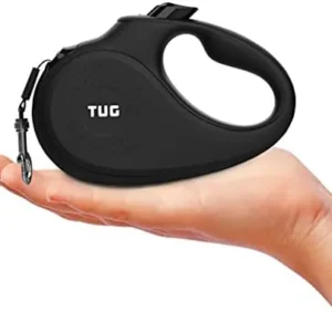 TUG Monochrome Tiny 360° Tangle-Free Retractable Dog Leash | Cat Leash | 10 ft Strong Nylon Tape (Tiny, Black)