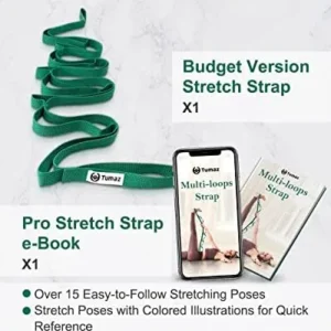 Tumaz Stretching Strap – 10 Loops & Non-Elastic Yoga Strap [Budget Version]- The Perfect Home Workout Stretch Strap for Physical Therapy, Yoga, Pilates, Flexibility – [Included E-book, Extra Durable]