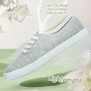 TUOPIN Womens White Canvas Sneakers Low Top Lace-up Canvas Shoes Lightweight Casual Tennis Shoes