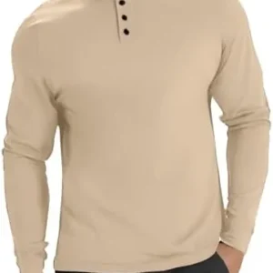 Uni Clau Mens Henley Shirts Long Sleeve Casual Shirt Slim Fit Lightweight 3 Button Shirts