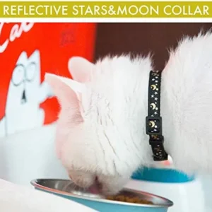 Upgraded Version – Cat Collar Stars and Moon, 4-Pack, Reflective with Bell, Solid & Safe , Nylon, Pet Collar, Breakaway Cat Collar, Free Replacement