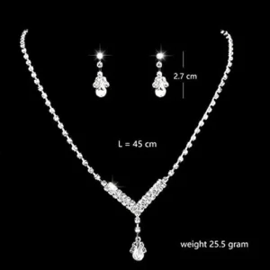 Ursumy Wedding Bridal Jewelry Rhinestone Bride Necklace Earrings Set Silver Bridesmaid Crystal Necklace Accessories Sets for Women and Girls (3Pcs)