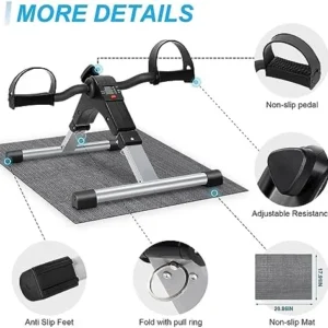 Uten Folding Pedal Exerciser, Under Desk Bike Pedal Exerciser, Mini Under Desk Exercise Bike Foot Hand Cycle Portable, Arm and Leg Exercise Peddler Machine with LCD Monitor, Leg Exercise Equipment