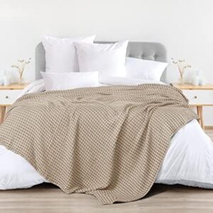 Utopia Bedding Cotton Waffle Blanket 300 GSM (Khaki – 90×108 Inches) Soft Lightweight Breathable Bed Blanket King Size Layering Any Bed for All Season