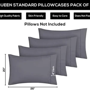 Utopia Bedding Standard Pillow Cases – 4 Pack – Envelope Closure – Soft Brushed Microfiber Fabric – Shrinkage and Fade Resistant Pillow Cases Standard Size 20 X 26 Inches (Standard, Grey)