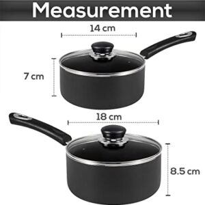 Utopia Kitchen Nonstick Saucepan Set with Lid – 1 Quart and 2 Quart Multipurpose Pots Set Use for Home Kitchen or Restaurant (Grey-Black)