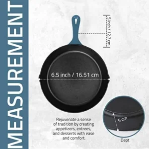 Utopia Kitchen Saute Fry Pan – Chefs Pan, Pre-Seasoned Cast Iron Skillet – 6.5 Inch Frying Pan – Safe Grill Cookware for indoor & Outdoor Use – Cast Iron Pan (Teal)