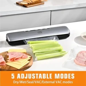 Vacuum Sealer Machine,Kitchen in the box Food Sealer Machine for Food Storage,Dry/Wet/Seal/Vac/External Vac Modes & 5 Sealing Temperatures,Automatic Air Sealer with 15Pcs Vacuum Seal Bags,Grey