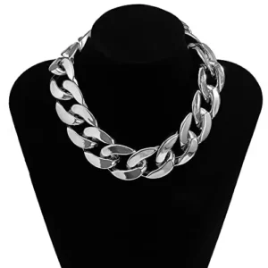 Vcagirest Punk Cuban Link Chain Choker Necklace Lightweight Chunky Necklace Oval Chain Link Necklace Hip Hop Jewelry for Women (Silver)